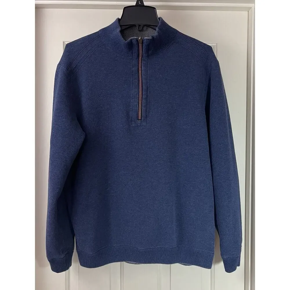 Tommy Bahama 1/4 Zip Sweater Mens Large Gray Blue Reversible Pullover Casual